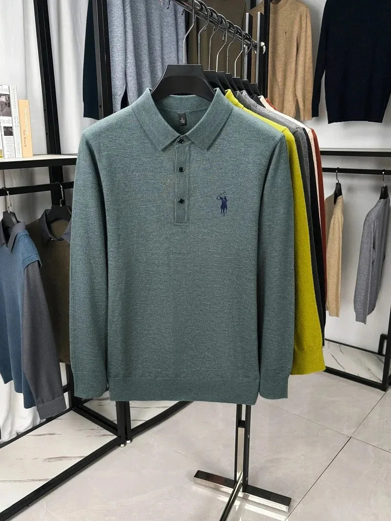 High quality luxury knitted long sleeve T-shirt men's autumn new designer brand Pony embroidery fashion Paul classic polo shirt
