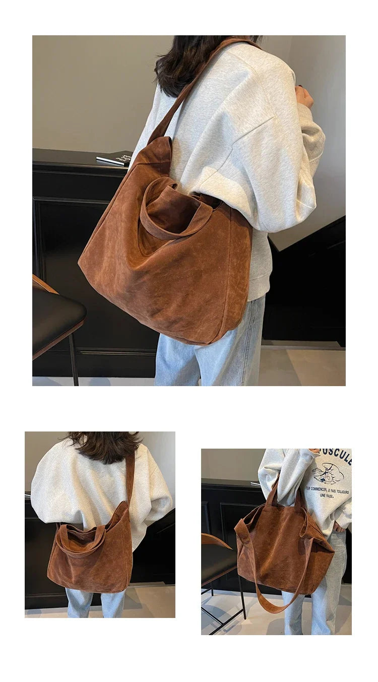 Large Capacity Velvet 2024 Hot Selling Tote Bag Zipper Solid Color Popular Fashion Handbag Soft Simple Commuting Shoulder Bag