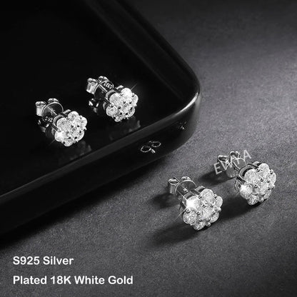 7-Stone Flower Full 2.5/3mm D Color Moissanite Stud Earrings for Women Silver 925 Plated 18K GRA Certified Party Earring