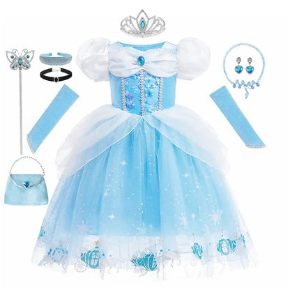 Girls Cinderella Cosplay Costume For Children Baby Girl Kids Halloween Birthday Party Dress Princess Costume