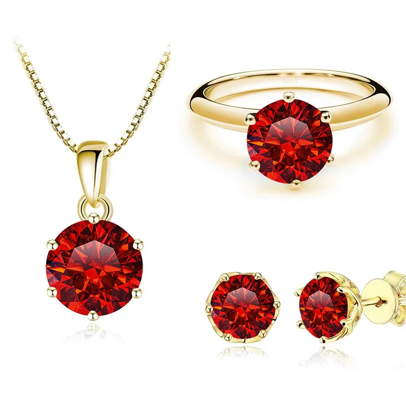 1Carat Moissanite Jewelry Set For Women Sterling S925 Silver Gold Plated Necklace Earrings Ring GRA Certified Wedding