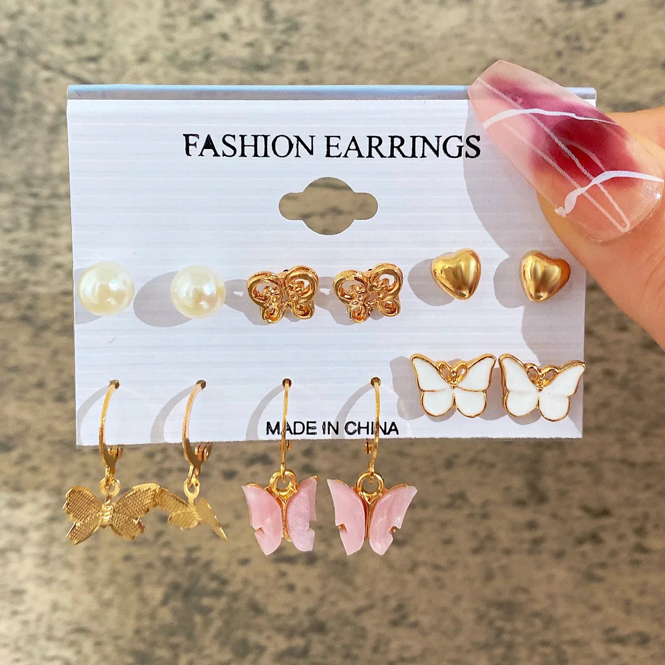 Fashionable Pearl Note Butterfly Geometric Tassel Stud Earrings Women Suit Elegant Charm Engagement Party Jewelry