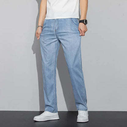 2026 New in Lyocell Fabric Summer Ultra-thin Men's Jeans Soft Drape Loose Straight Casual Denim Pants Street Wide Leg Trousers