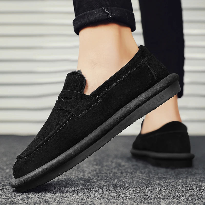 Winter Fashion Plush Men Loafers Outdoor Warm Men's Cotton Shoes Low-Top Casual Man Snow Boots with Fur Slip on Walking Footwear