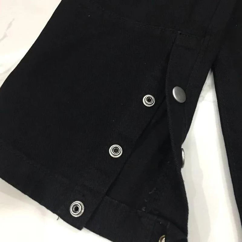 High Waist Jeans Women Black Baggy Straight Leg Denim Trousers