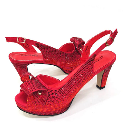 Newest INS Style Peach Color Rhinestone Elegant High Heels Nigeria Popular Design African Ladies Shoes And Bag Set