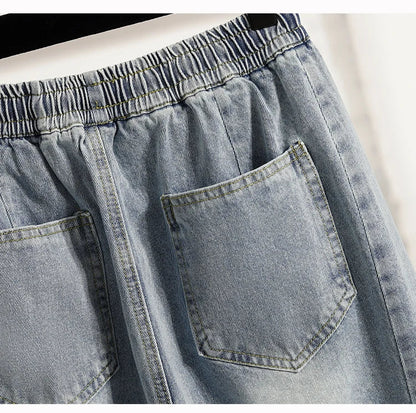 Casual Plus Size Denim Shorts Woman Boyfriend Loose Wide Leg Jeans Short Pants Midi Bermudas Elastic High Waisted Shorts Women