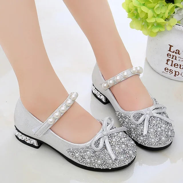 Summer Girls Shoes Bead Mary Janes Flats Fling Princess Glitter Shoes Baby Dance Shoes Kids Sandals Children Wedding Shoes Gold