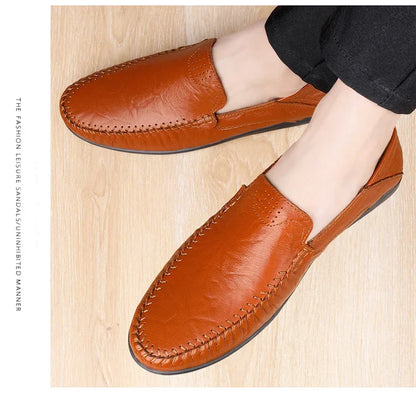 Men's Business Casual Shoes Leather Stitching Comfortable Breathable Rubber Bottom Second Layer Cowhide