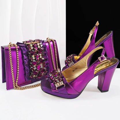 Lastest Italian Design Fashion Style Ladies Shoes with Matching Bag Set 2025 Nigerian Shoes and Bag Set HFG1-2