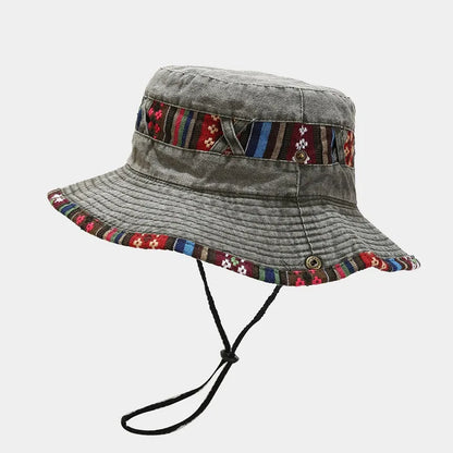 Cotton National Wind Solid Color Bucket Hat Outdoor Travel Sun Cap For Men And Women 15
