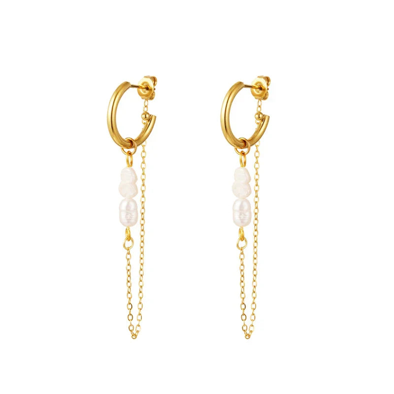 925 Sterling Silver Long Chain Tassel Baroque Irregular Pearl Dangle Earrings for Women C Shape Earrings Jewelry Pendientes