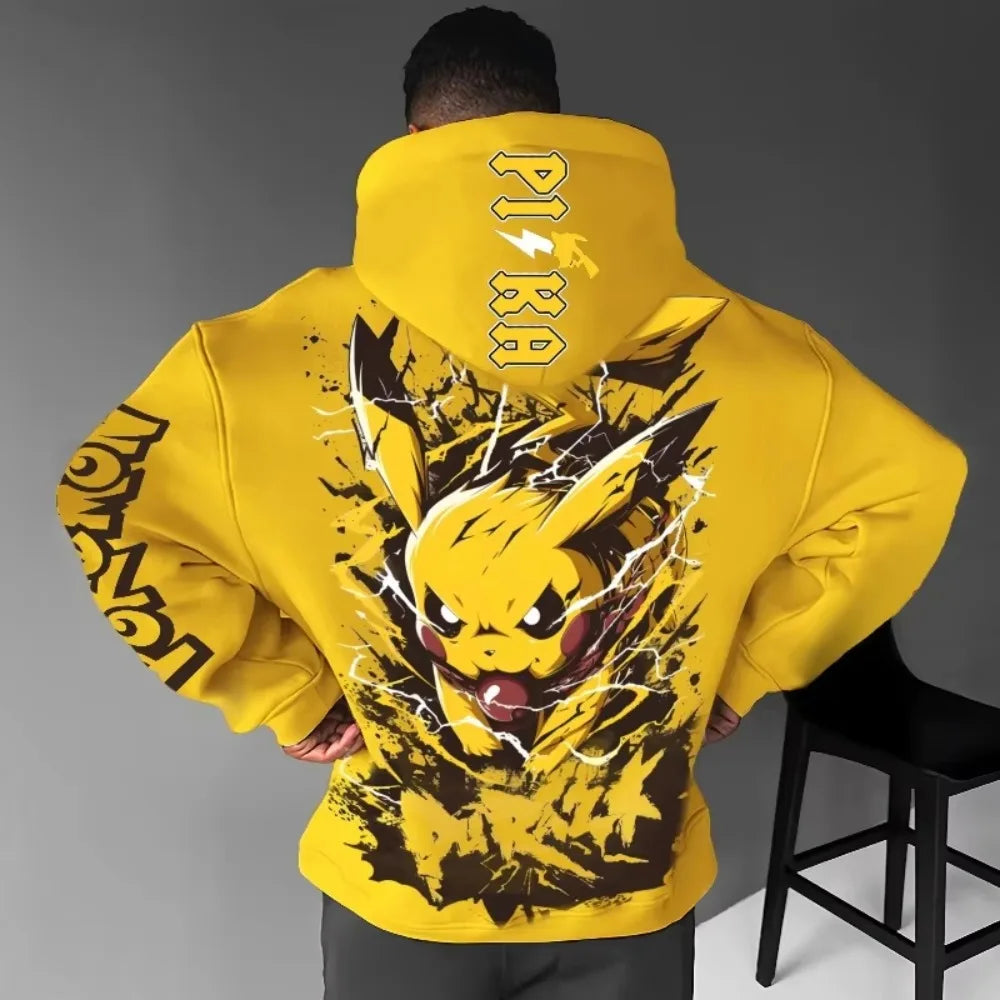 Men's New  Autumn/Winter Game Pikachu Printed Hoodie Men's and Women's  Harajuku Large Size Casual Trend Sweater Top