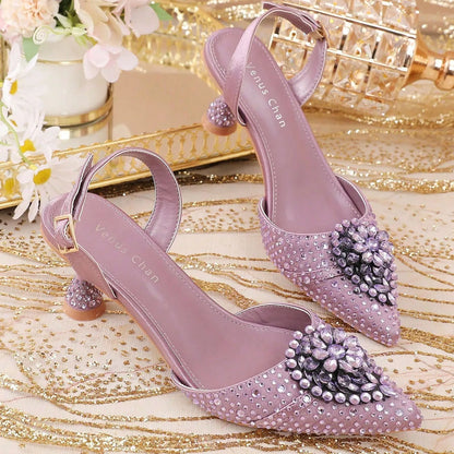 Green Colour Wedding High Heels for Women Italy Design Rhinestone  Decorate Pointed-Toe Gorgeous Parties 2025 INS Lady Plus Size