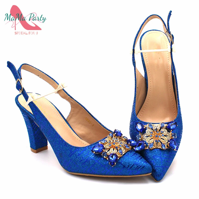 Classics Italian Design Shoes and Bag Set in Orange Color Comfortable Heels Pointed Toe Pumps for Wedding Party