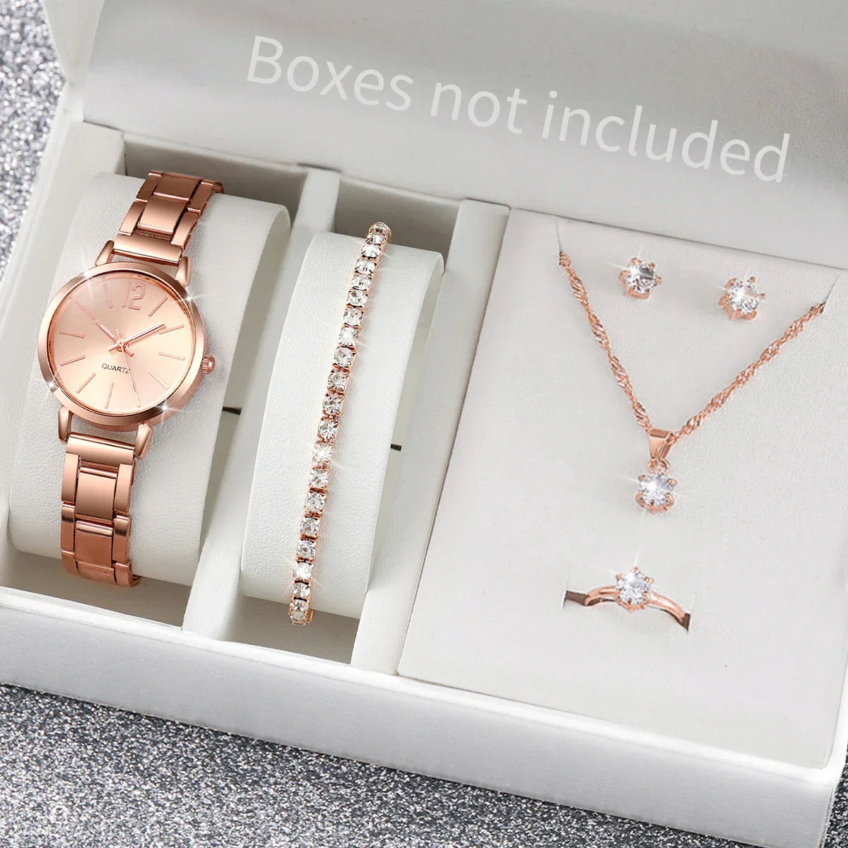 5/6PCS Fashion Women Watches Jewelry Set Luxury Analog Quartz Watch for Women Reloj Mujer Girls Clock Gift（Without Box）