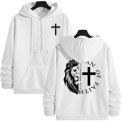 Hoodies 2026 Fall Winter Hooded Long Sleeve Sweatshirts Man Of Faith Lion Print Hoody Outerwear