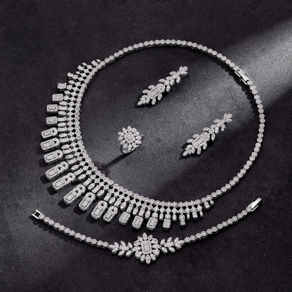 Luxury 4 Pieces Bridal Wedding Jewelry Set for Women Sparkling Cubic Zirconia Nigeria Bride Accessories