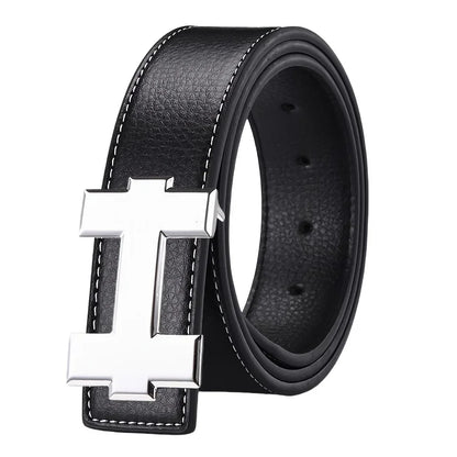 3.3cm Fashion Casual Belt with Silver Smooth Buckle, Designer men belt High-Quality, Unisex Fit, Perfect for Jeans Workwear