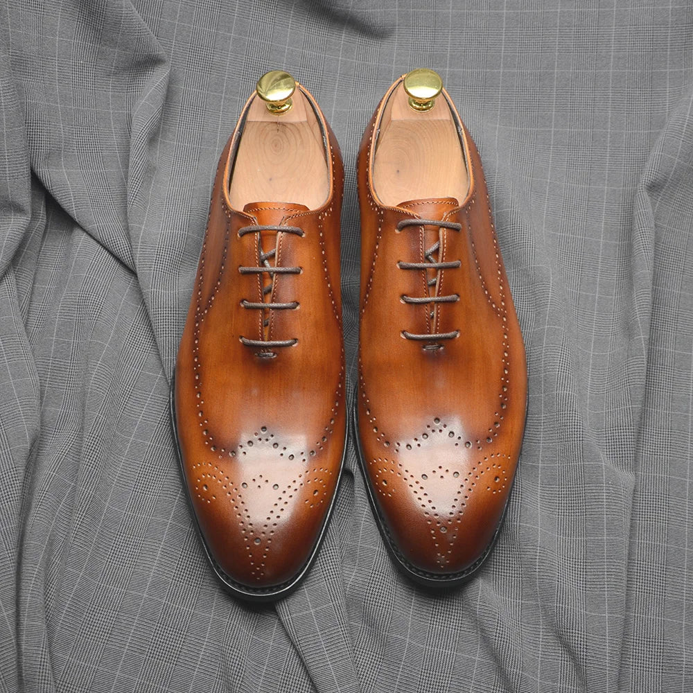 Luxury Italian Mens Wedding Dress Shoes Genuine Leather Handmade Brogue Wingtip Oxford Shoes Black Brown Formal Shoes for Men
