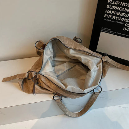 Autumn/Winter Retro Commuter Single Shoulder Bag for Women 2025 New Rivet Tote Bag Large Capacity Travel Handbag