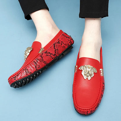 New Handmade Beanie Shoes Men's Genuine Leather Summer 2025 New British Trbottomyy Sole Patent Leather Casual Slip-On Driving Shoes
