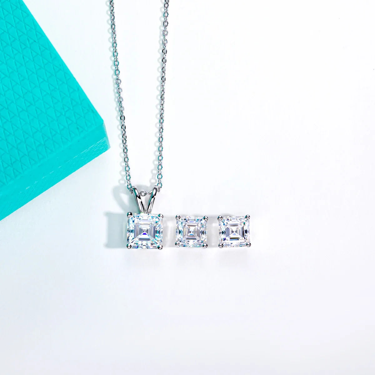 2-5ct Asscher Moissanite Necklace 0.5-3ct Earrings 925 Sterling Silver 18k Gold Plated Wedding Jewelry Set for Woman