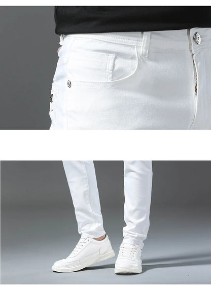 New 98% Cotton Men's Fashion Slim Jeans Stretch Straight Spring Autumn Luxury Denim Trousers Casual Business Pencil Pants