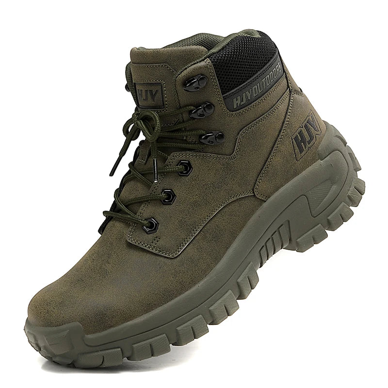 High-Top Leather Men's Boots Breathable Desert Combat Boots Outdoor Non-slip Hiking Boots Men Motorcycle Boots Work Ankle Boots