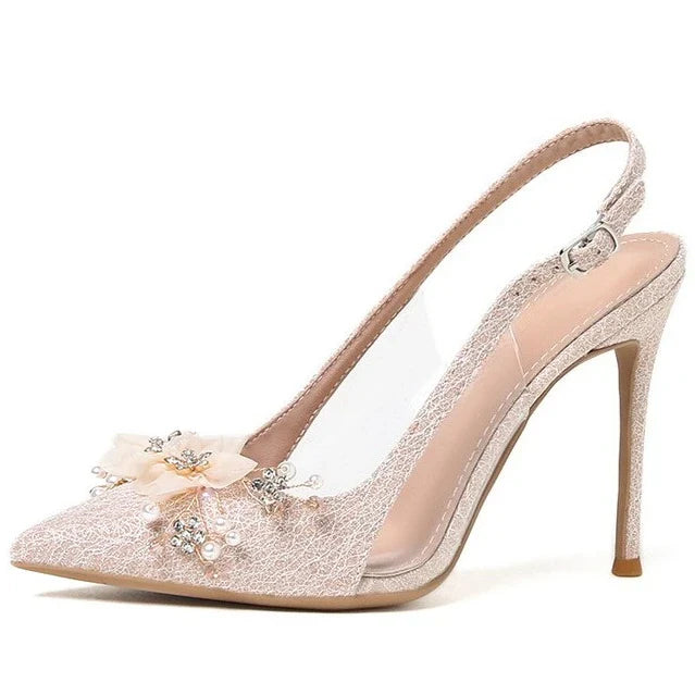 French Flower Wedding Shoes Women's Thin Heel Pointed Head High Heel Fashion Bag Head Summer Women's Sandals