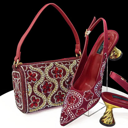 Elegant Rhinestone Pointed-Toe Pumps With Matching Bag Set Large Capacity Bag for Women's Party High Heels