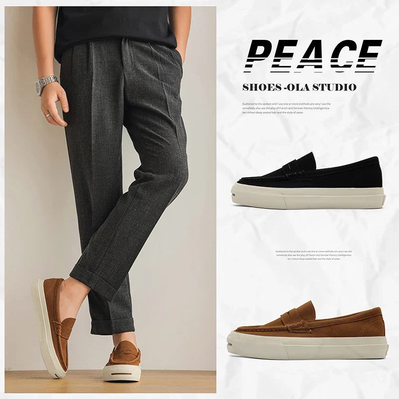 Men's Vulcanized Shoes: Niche, Light Luxury, Solid Color, Retro Style, Flat Heel, Split-on, Lazy Soft-soled Casual Walking Shoes