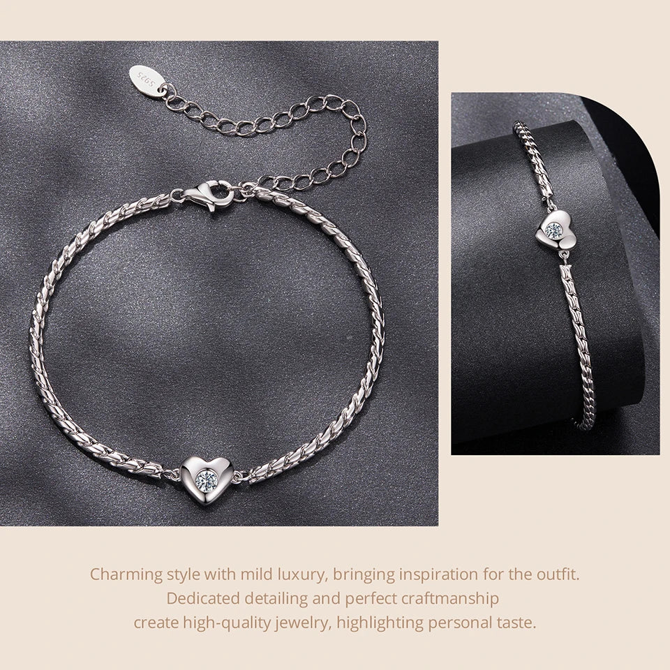 Moissanite Heart Bracelet Adjustable Twisted Rope Thick Wrist Chain for Women Valentine's Day Jewelry Vintage Love Gift