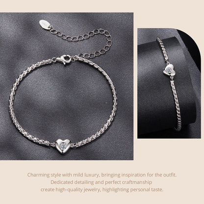 Moissanite Heart Bracelet Adjustable Twisted Rope Thick Wrist Chain for Women Valentine's Day Jewelry Vintage Love Gift