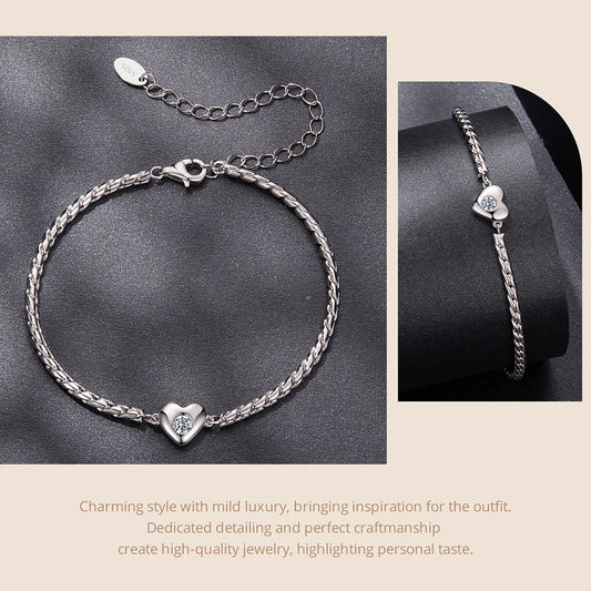 Moissanite Heart Bracelet Adjustable Twisted Rope Thick Wrist Chain for Women Valentine's Day Jewelry Vintage Love Gift