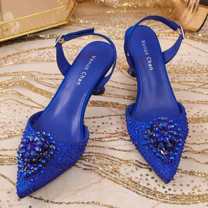 Green Colour Wedding High Heels for Women Italy Design Rhinestone  Decorate Pointed-Toe Gorgeous Parties 2025 INS Lady Plus Size