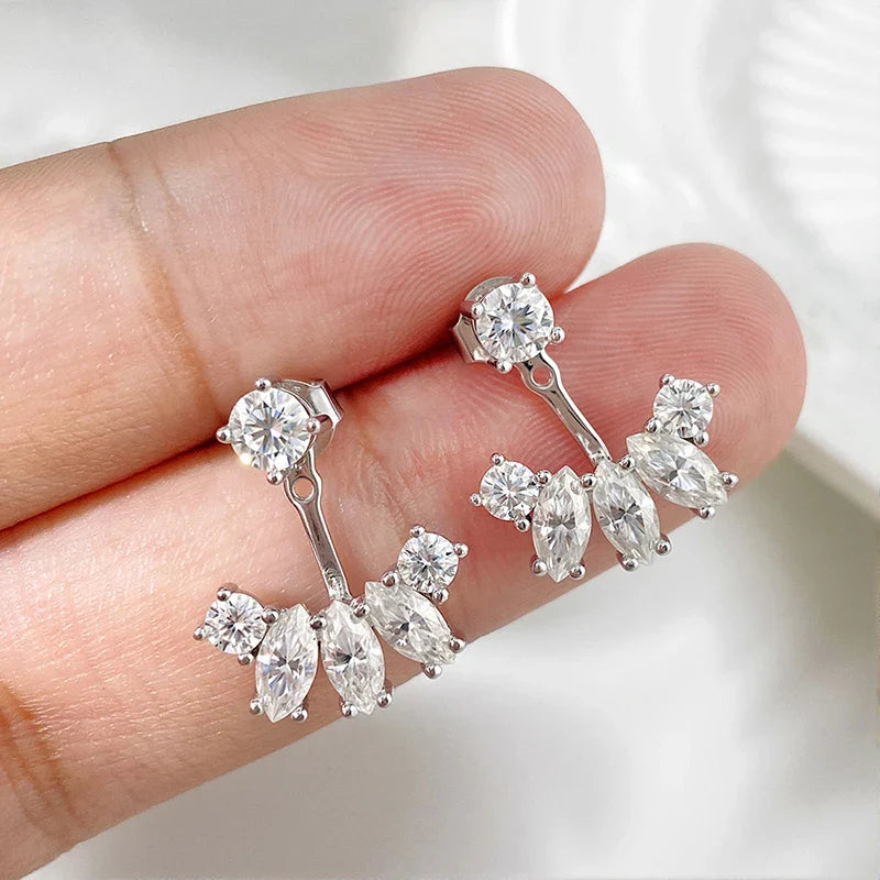 GRA Certified All Moissanite Drop Earrings for Women Detachable Earcuff Party Jewelry Pure 925 Silver Stud Earring 2 Use