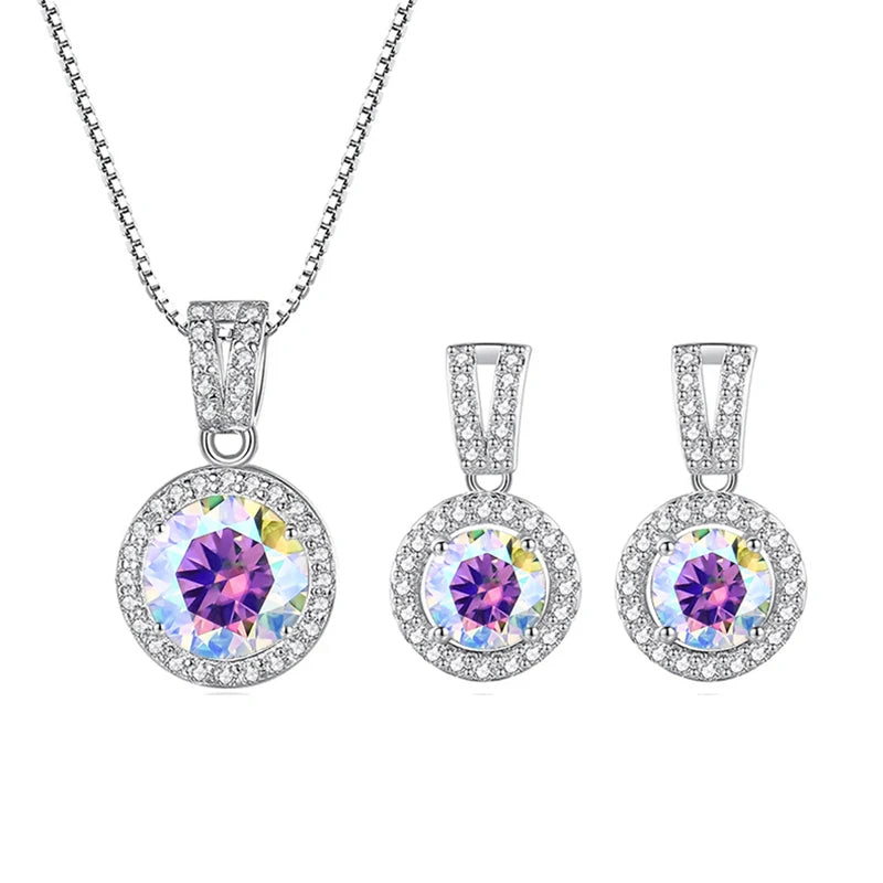 2ct total Moissanite Jewelry Set Sterling Silver 925 Necklace Earrings Fine Jewerly Wedding Set Pass Dismond Tester
