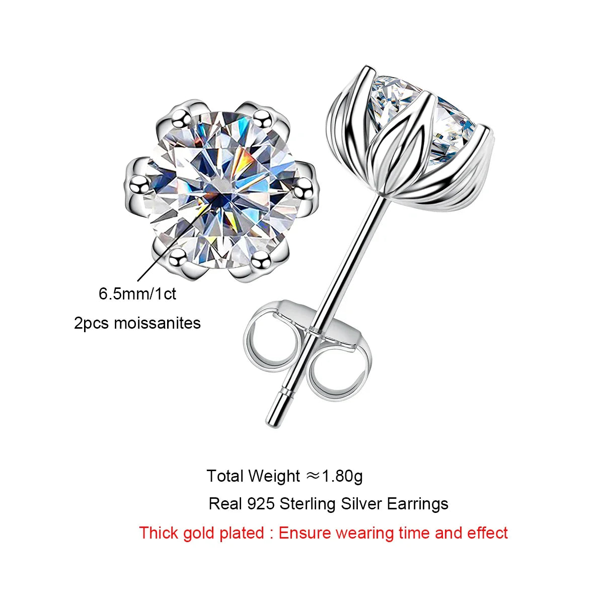 2cttw D Color Moissanite Diamond Lotus Stud Earrings 925 Sterling Silver Flower Earrings For Woman Gifts Wholesale
