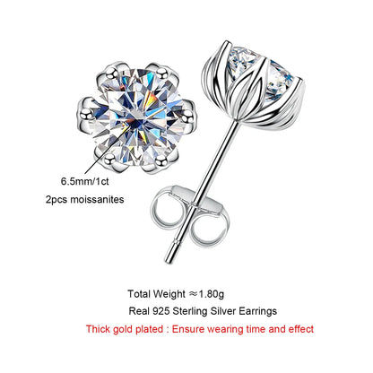 2cttw D Color Moissanite Diamond Lotus Stud Earrings 925 Sterling Silver Flower Earrings For Woman Gifts Wholesale