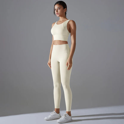 Yoga Set Women's tracksuit Women Fitness Crop Top Shockproof Sports Bras Yoga Gym Running Pants Sportswear Running Fitness Yoga