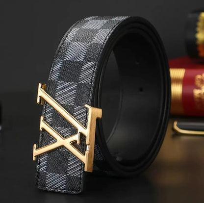 Light Luxury Premium Mens Leather Belt Check Pattern Genuine Pure Cowhide Casual Business Trendy Waist Belt