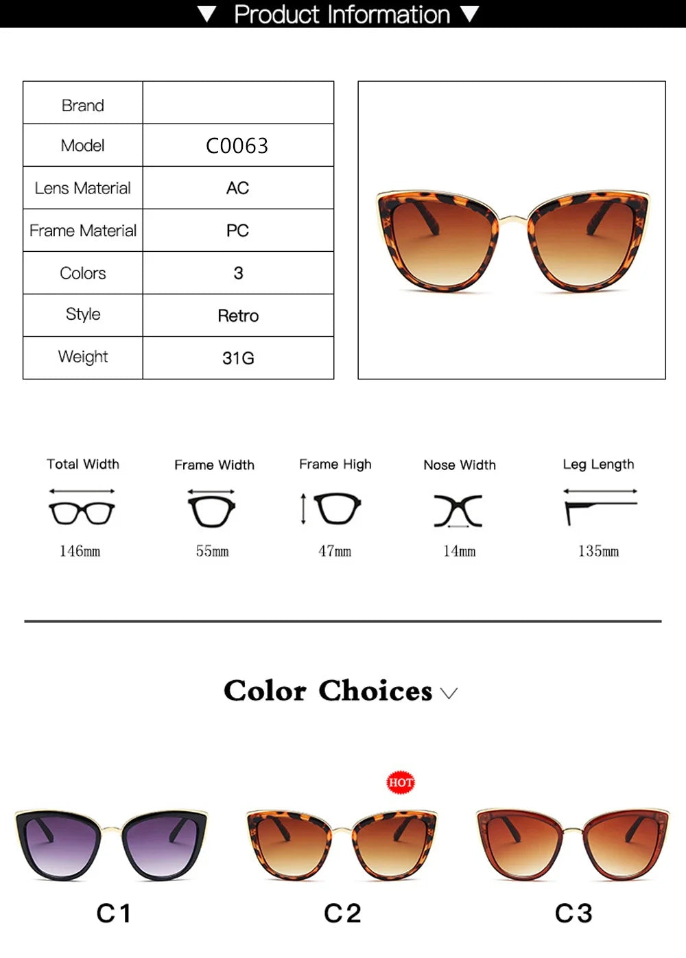 Retro Cateye Sunglasses for Women Polarized Vintage Classic Eyewear UV400 Protection