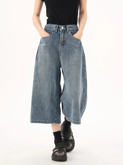 Retro Back Flap Pocket Pants Plaid Splicing Denim Shorts for Women