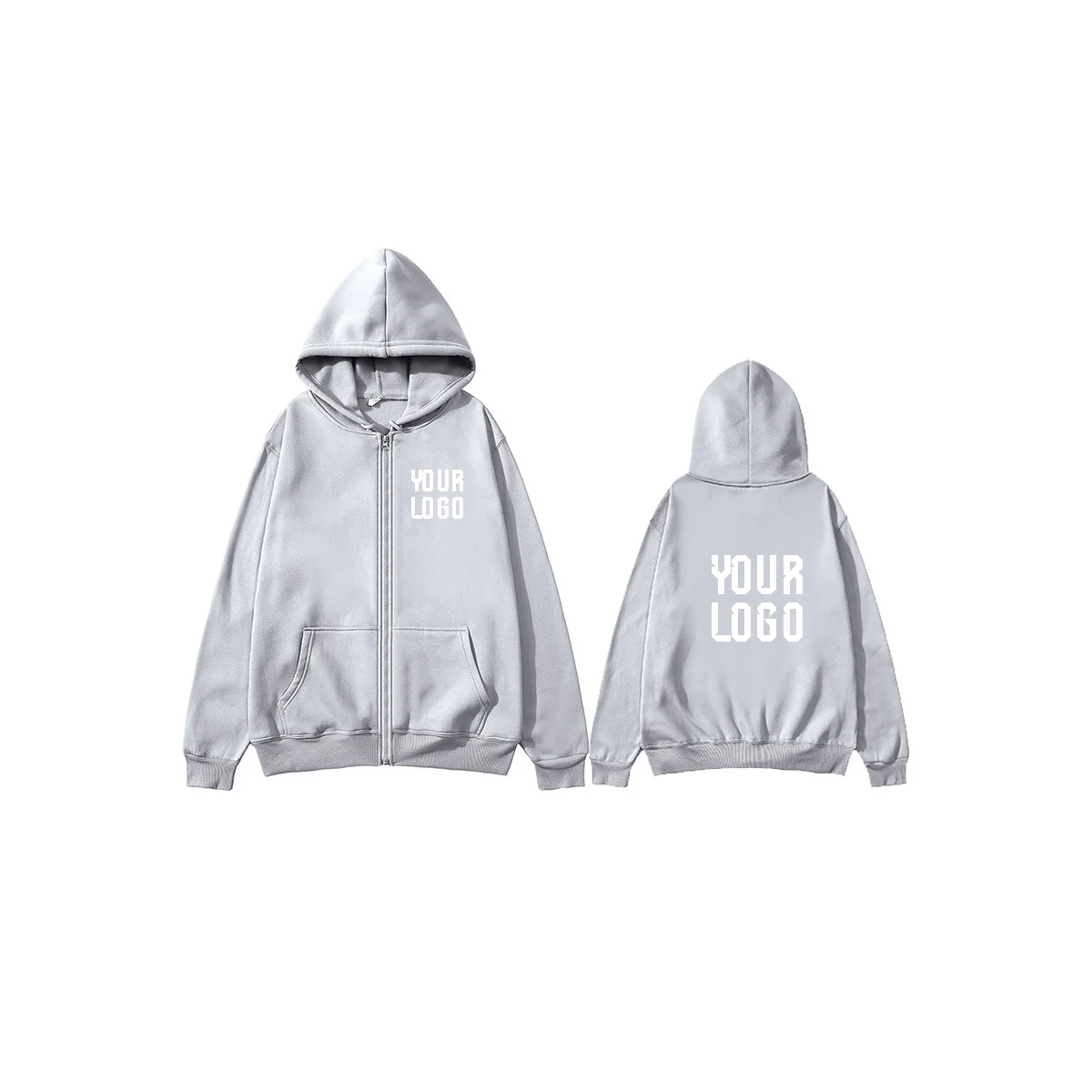 Solid color zipper hoodie | Customizable text pattern jacket | unisex, team customization