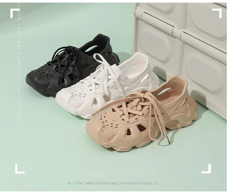 Kids Summer Breathable Comfort Shoes Lightweight Adjustable Strap Slip on Shoes Lace Up Non-slip Thick Bottom Pure Color Sandals