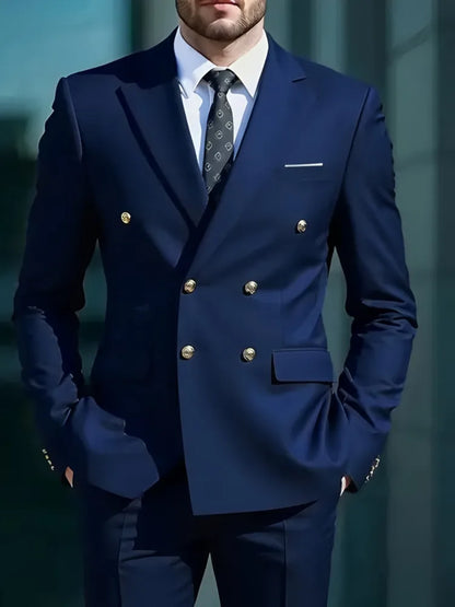 Fashion New Men's Leisure Boutique Business Banquet Solid Color Wedding Double Breasted Slim Fit Suit Blazers Jacket Pants