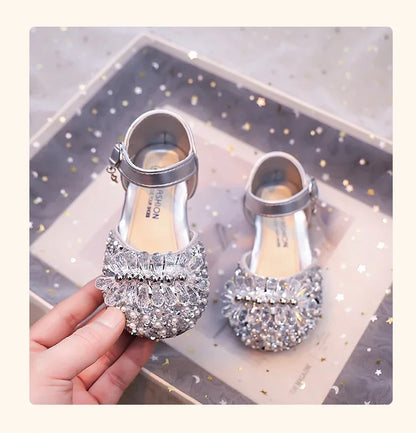 Girls Half Sandals Shiny Crystal Ins Trendy 2025 Summer New Kids Dance Shoes Non-slip Soft Sole Children Princess Shoes Sweet