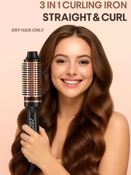 Thermal Brush Styling Comb Electric Fast Heating Anti Scald 3 in 1 Straightener Heated Brush Professional Hair Styling Brush