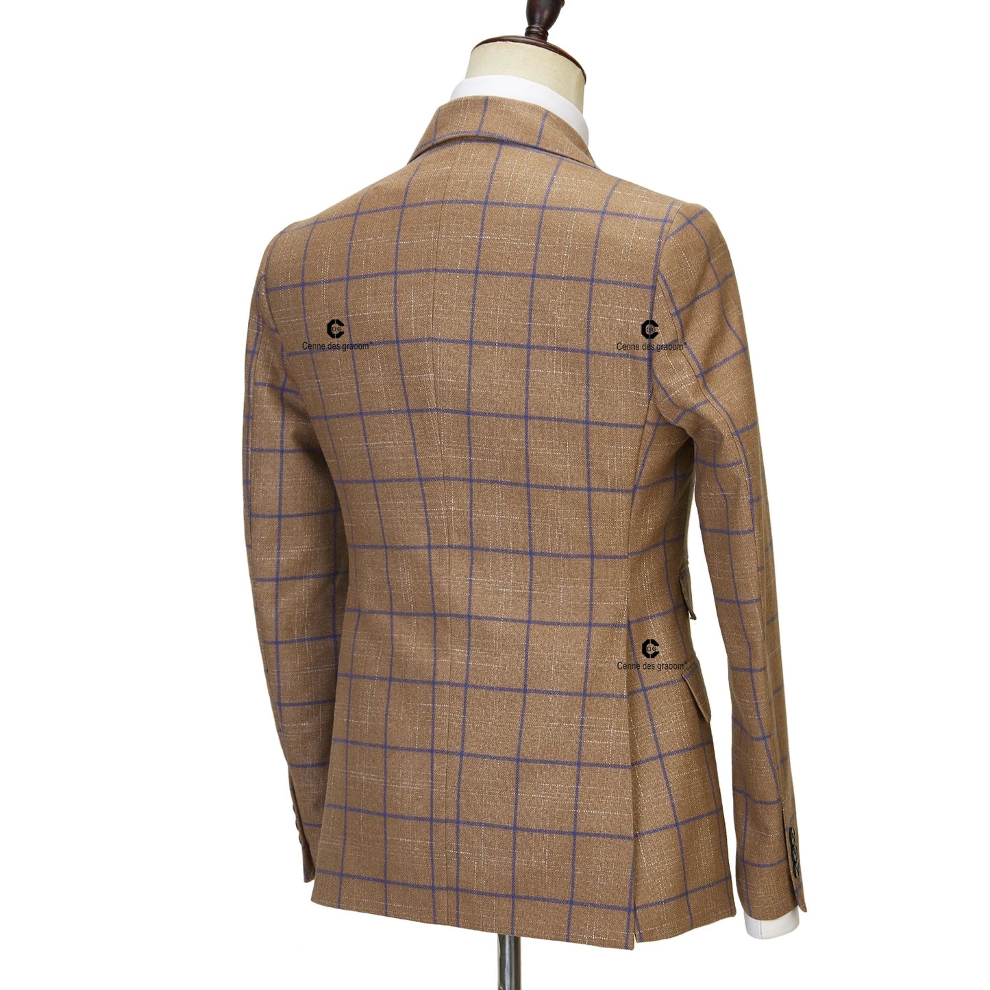 Brown Plaid Suits for Men Double Breasted 2 Pcs Set Blazer Jacket Pants Wedding Party Meeting Office
